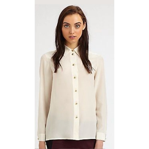 MARC BY MARC JACOBS Ivory Silk Alex Trapeze Swing Blouse Gold Buttons Sz 4 - Picture 1 of 7